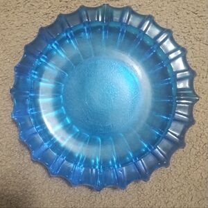 Radiant Ocean Blue Glass Blenko Ashtray Mid century